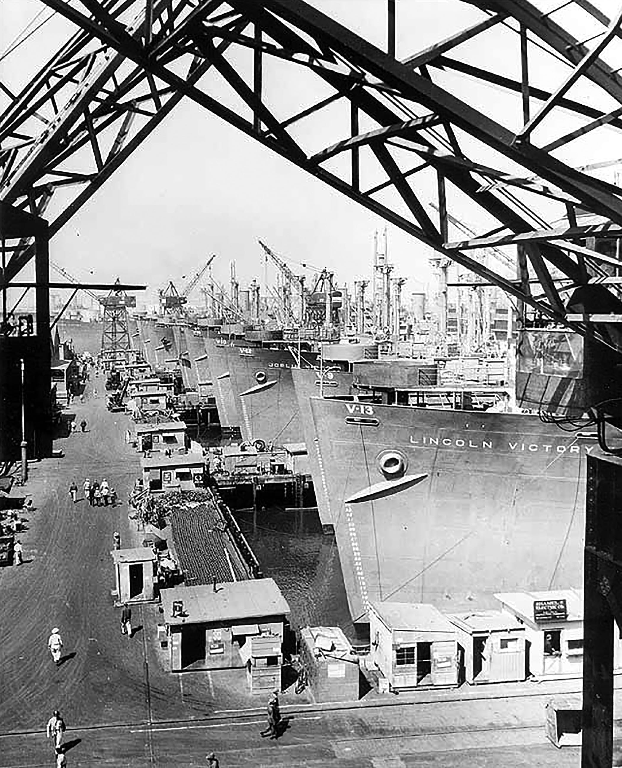 Photo of Victory ships in West Coast yard during World War II