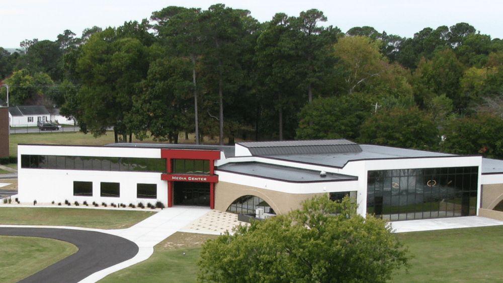 Exterior photo of media center building